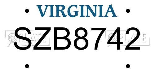SZB8742 Virginia License Plate