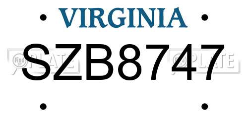 SZB8747 Virginia License Plate
