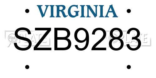 SZB9283 Virginia License Plate