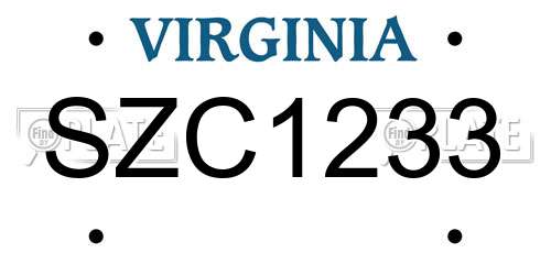 SZC1233 Virginia License Plate