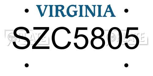 SZC5805 Virginia License Plate