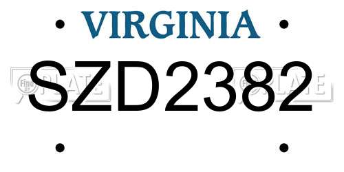 SZD2382 Virginia License Plate