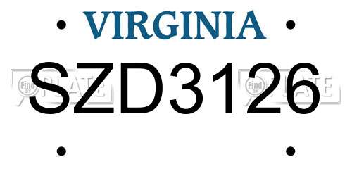 SZD3126 Virginia License Plate