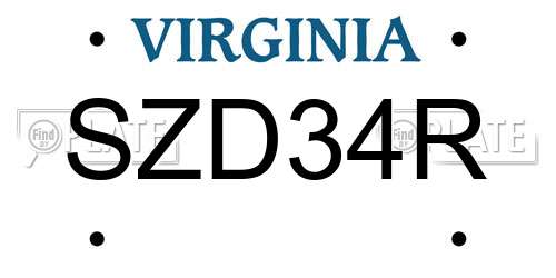 SZD34R Virginia License Plate