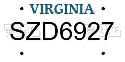 SZD6927 Virginia License Plate