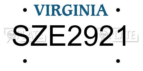 SZE2921 Virginia License Plate