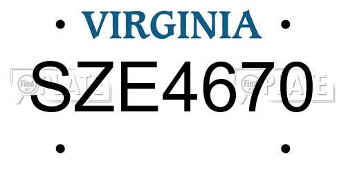 SZE4670 Virginia License Plate