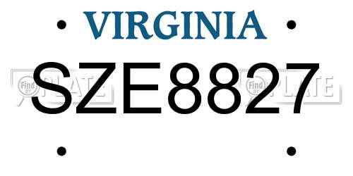 SZE8827 Virginia License Plate