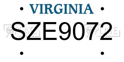 SZE9072 Virginia License Plate