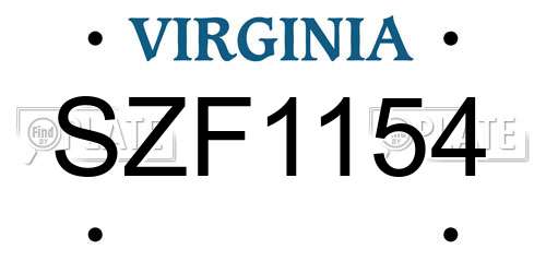 SZF1154 Virginia License Plate