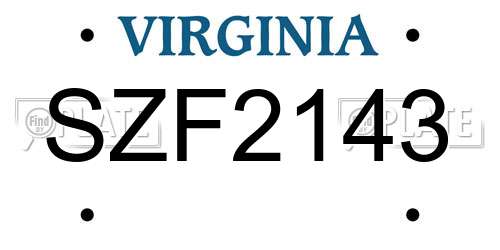 SZF2143 Virginia License Plate