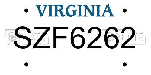 SZF6262 Virginia License Plate