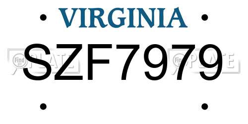 SZF7979 Virginia License Plate