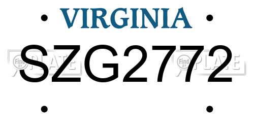 SZG2772 Virginia License Plate