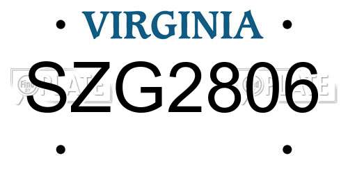 SZG2806 Virginia License Plate
