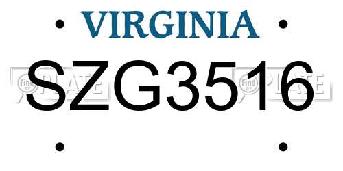 SZG3516 Virginia License Plate