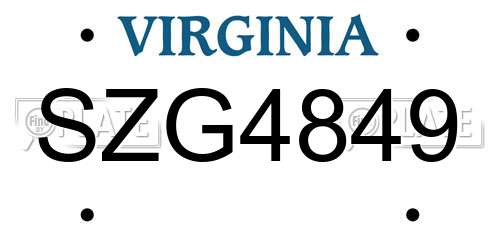 SZG4849 Virginia License Plate