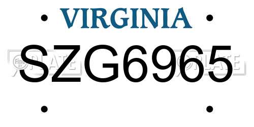 SZG6965 Virginia License Plate
