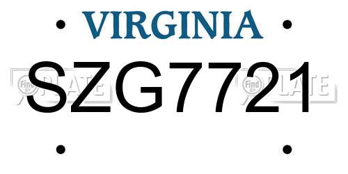 SZG7721 Virginia License Plate