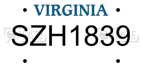 SZH1839 Virginia License Plate