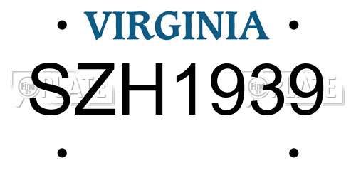 SZH1939 Virginia License Plate