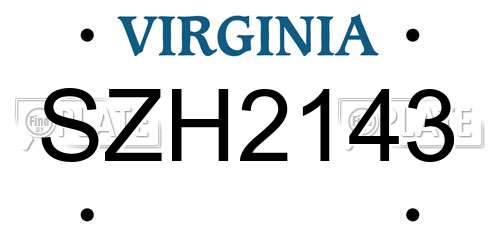 SZH2143 Virginia License Plate