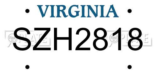 SZH2818 Virginia License Plate
