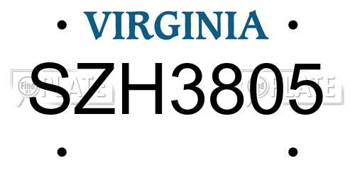 SZH3805 Virginia License Plate