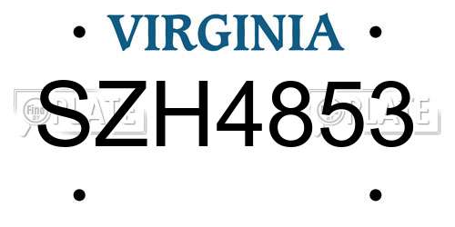 SZH4853 Virginia License Plate