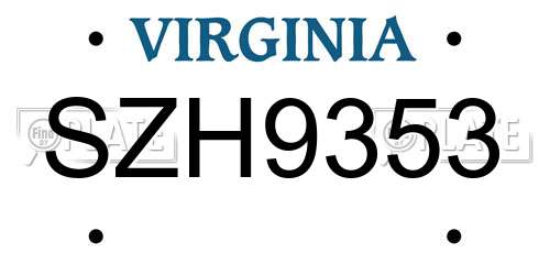 SZH9353 Virginia License Plate