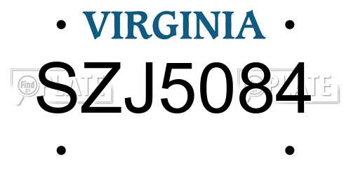 SZJ5084 Virginia License Plate