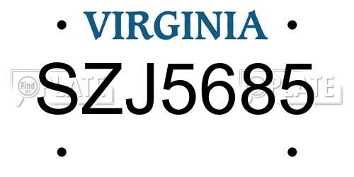 SZJ5685 Virginia License Plate