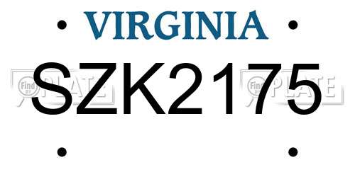 SZK2175 Virginia License Plate