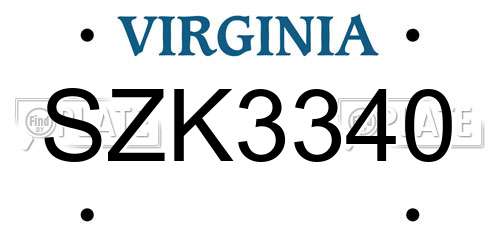 SZK3340 Virginia License Plate