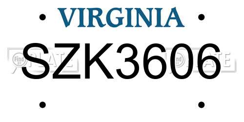 SZK3606 Virginia License Plate