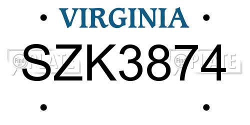 SZK3874 Virginia License Plate