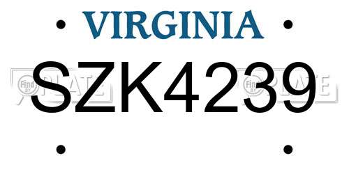 SZK4239 Virginia License Plate