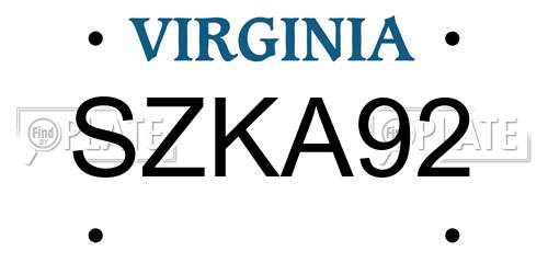 SZKA92 Virginia License Plate