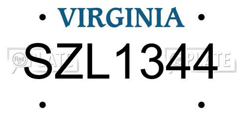 SZL1344 Virginia License Plate