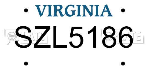 SZL5186 Virginia License Plate