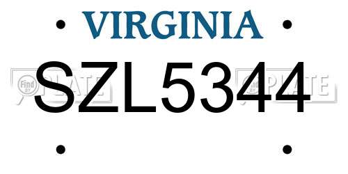 SZL5344 Virginia License Plate