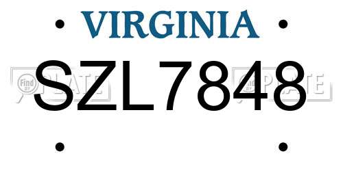 SZL7848 Virginia License Plate