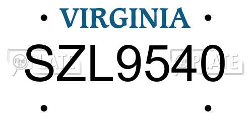 SZL9540 Virginia License Plate