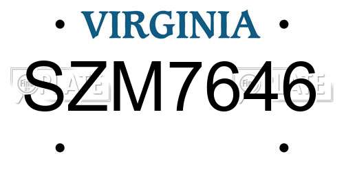 SZM7646 Virginia License Plate