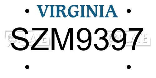 SZM9397 Virginia License Plate