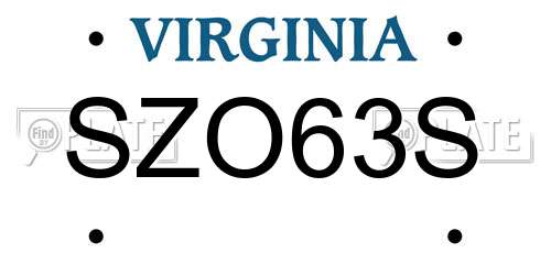 SZO63S Virginia License Plate