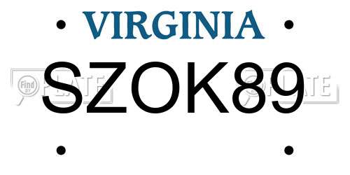SZOK89 Virginia License Plate