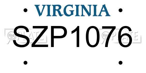 SZP1076 Virginia License Plate
