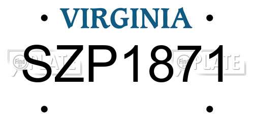 SZP1871 Virginia License Plate