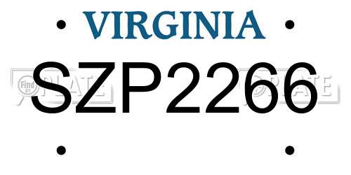 SZP2266 Virginia License Plate